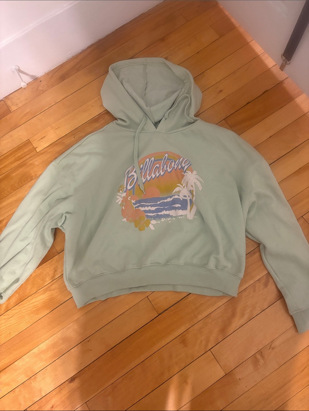 Billabong Mint Green Graphic Crop Hoodie